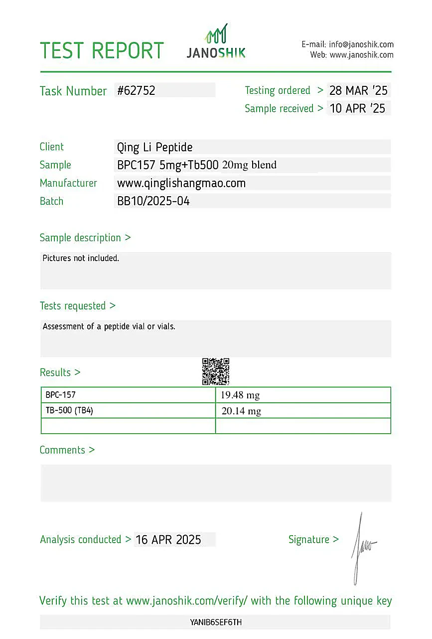 BPC-157 / TB-500 Certificate of Analysis