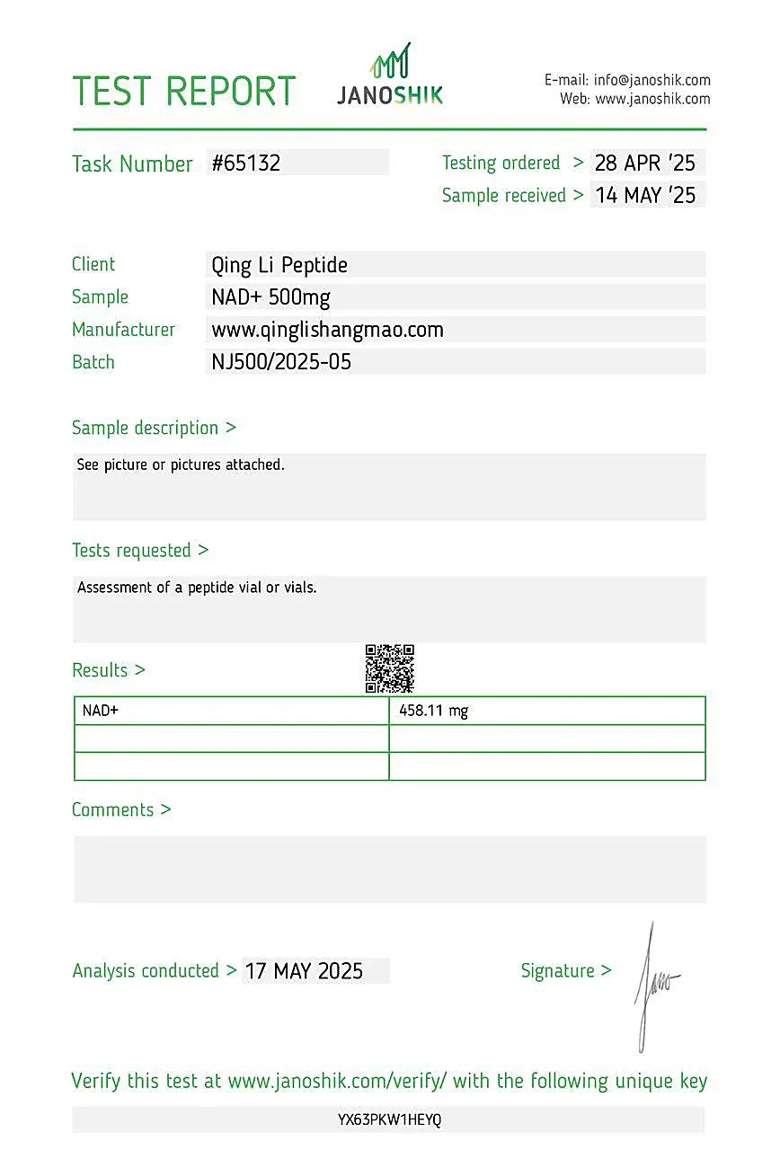 NAD+ Certificate of Analysis